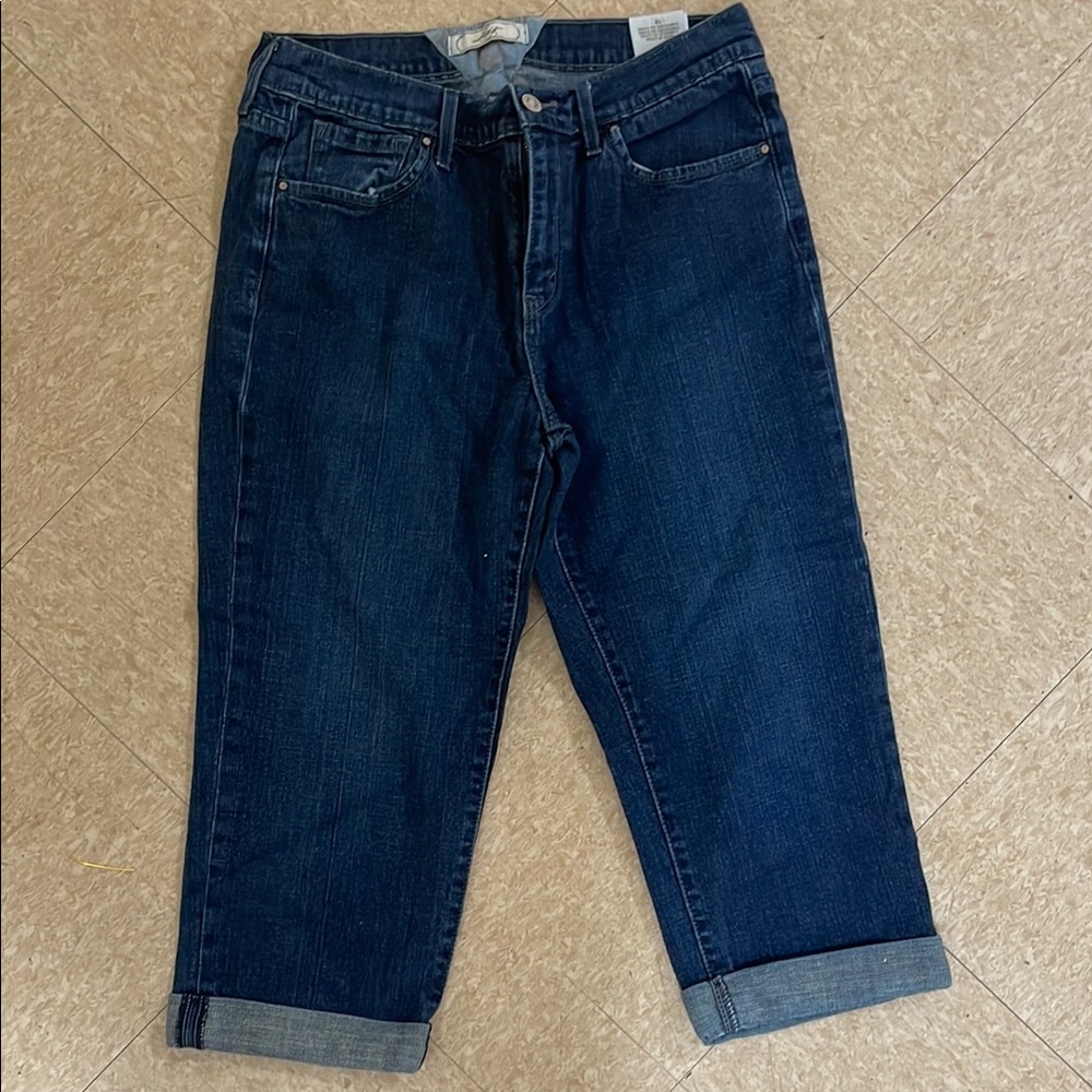 Vintage Y2K Levis Dark Wash Capri Crop Jeans Button Flap Pocket Size 10@